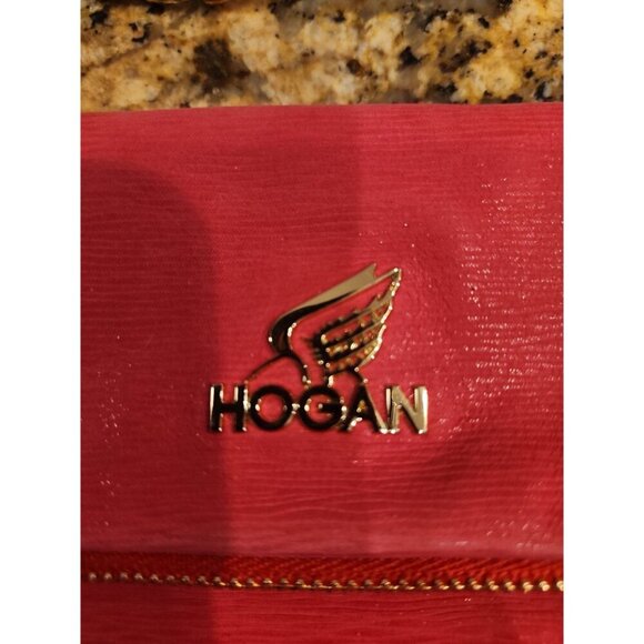 Hogan‎ Pink Leather Clutch Crossbody Bag Gold Chain Studded Tassel - Picture 2 of 5